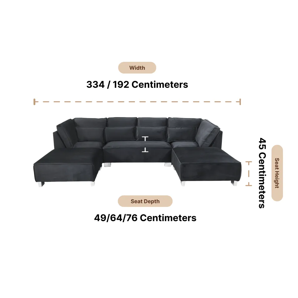 Sloane U Shape Black Velvet Corner Sofa