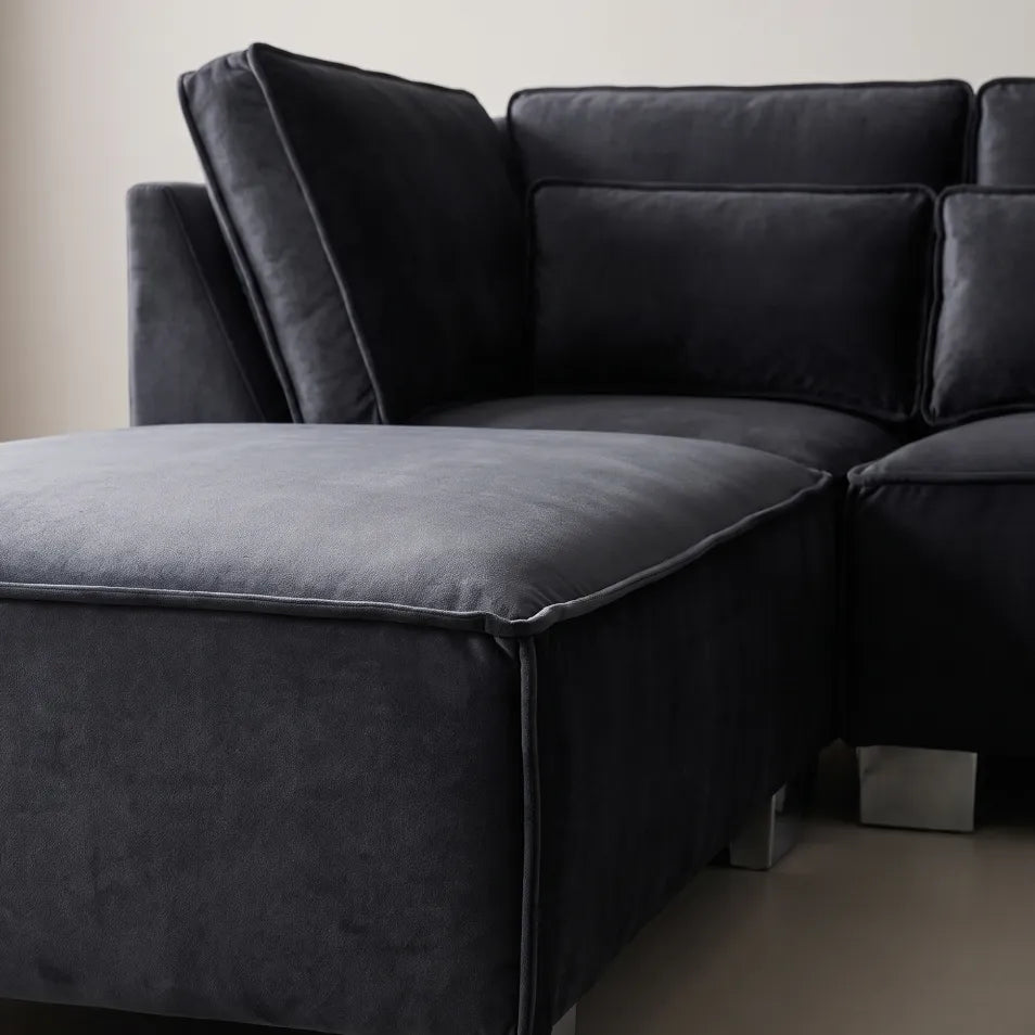 Sloane U Shape Black Velvet Corner Sofa