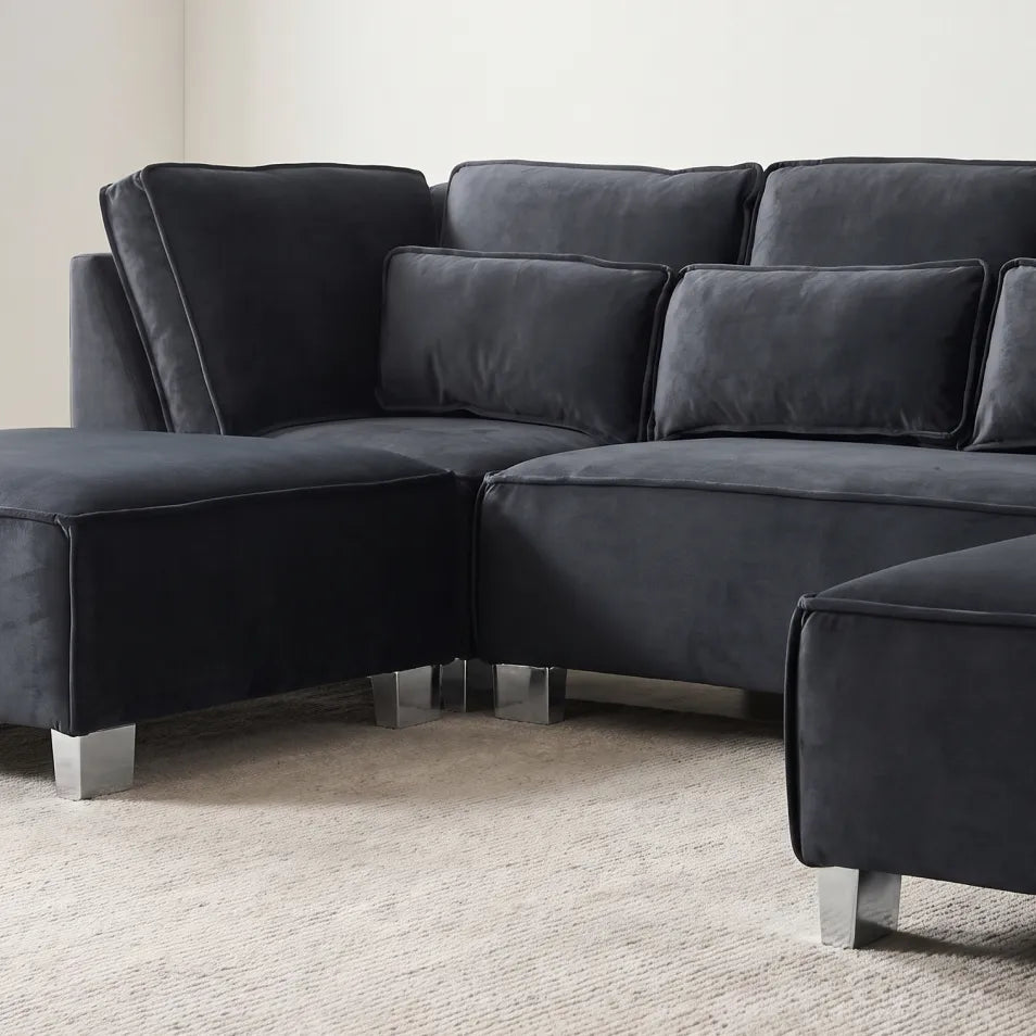 Sloane U Shape Black Velvet Corner Sofa