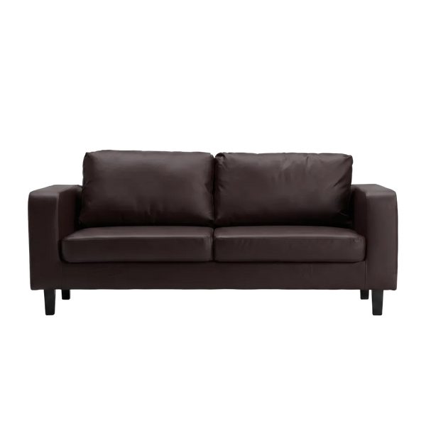Box Brown Leather 3 Seater Sofa