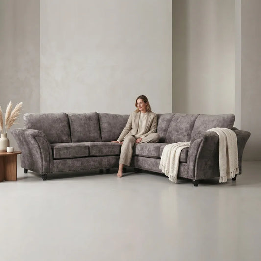 Canterbury Truffle Fabric High Back Corner Sofa