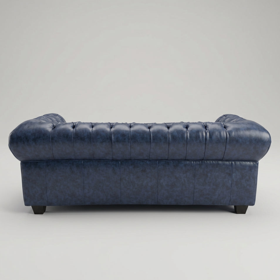 Chesterfield Blue Leather Antique 3 Seater Sofa
