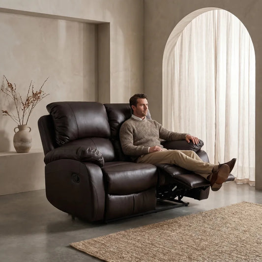 Roma Brown Leather Manual Recliner 2 Seater Sofa