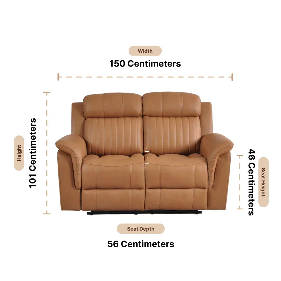 Cidliano Genuine Leather Caramel Electric Recliner 2 Seater Sofa