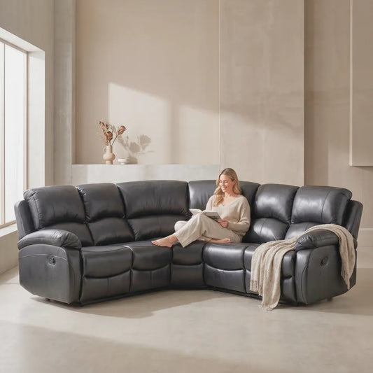 Roma Grey Leather Manual Recliner 5 Seat Corner Sofa