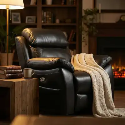 Dandrea Genuine Leather Black  Electric Power Recliner Armchair