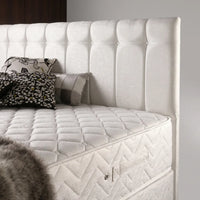 close up of white headboard
