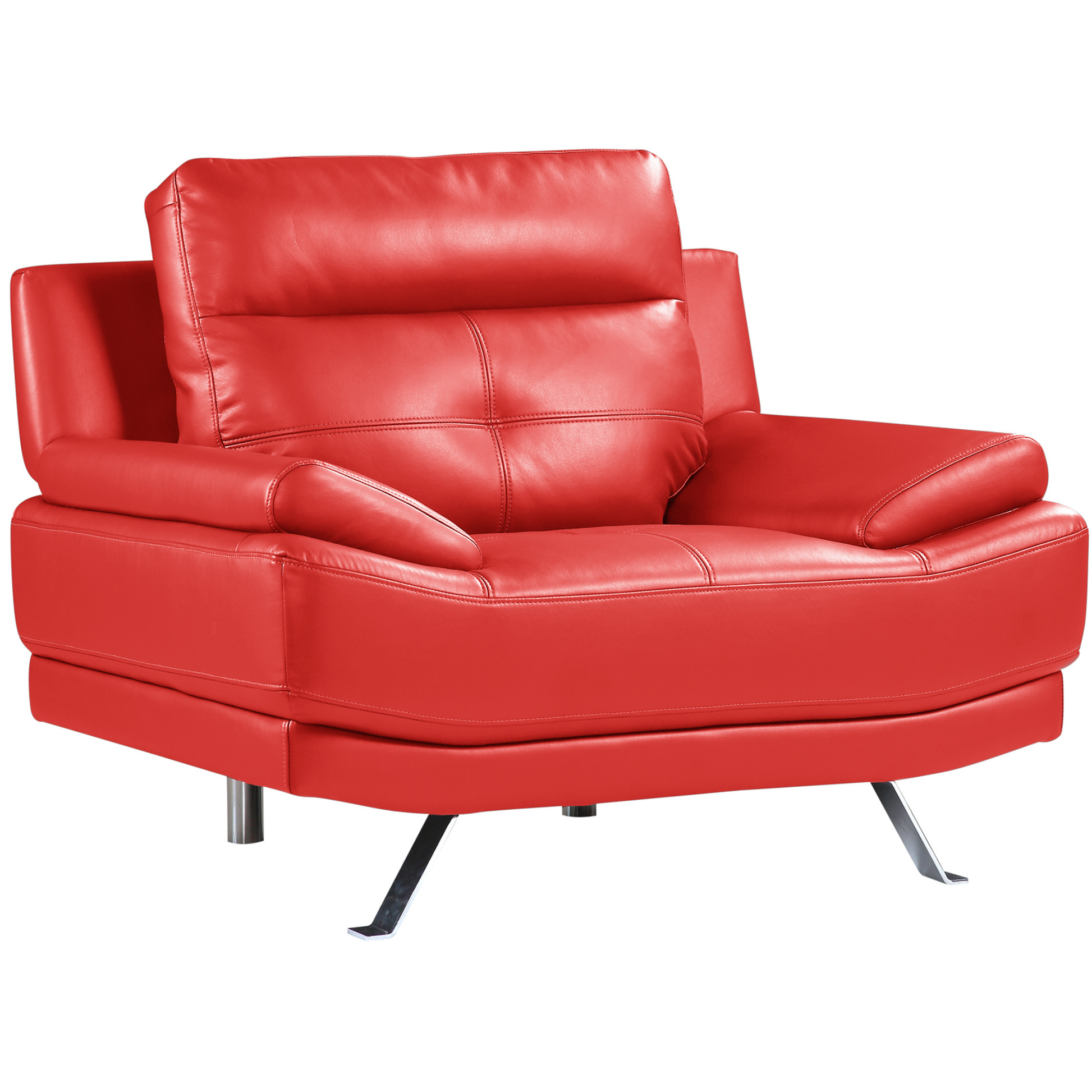 Red leather sofa on a white background