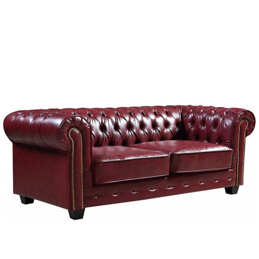 Outlet Chesterfield Red Leather Antique 3 Seater Sofa