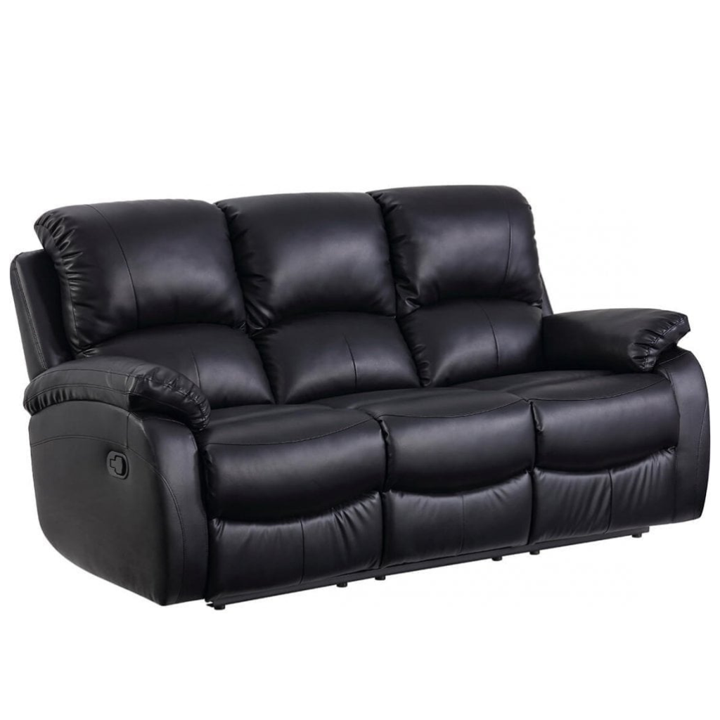 Outlet Roma Black Leather Manual Recliner 3 Seater Sofa