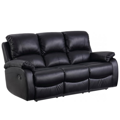 Outlet Roma Black Leather Manual Recliner 3 Seater Sofa