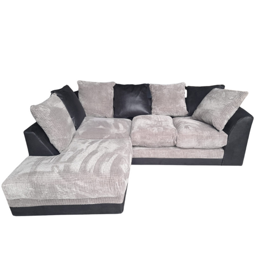 Outlet Dylan Black  & Grey Fabric Left Hand Corner Sofa + Footstool