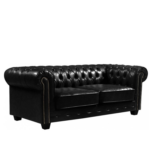 Outlet Chesterfield Black Leather Antique 3 Seater Sofa