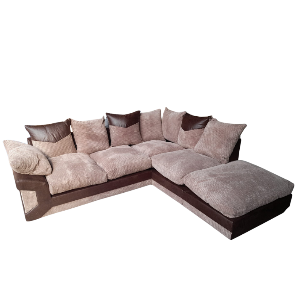 Outlet Dino Brown & Beige Fabric Right Hand Corner Sofa + Footstool