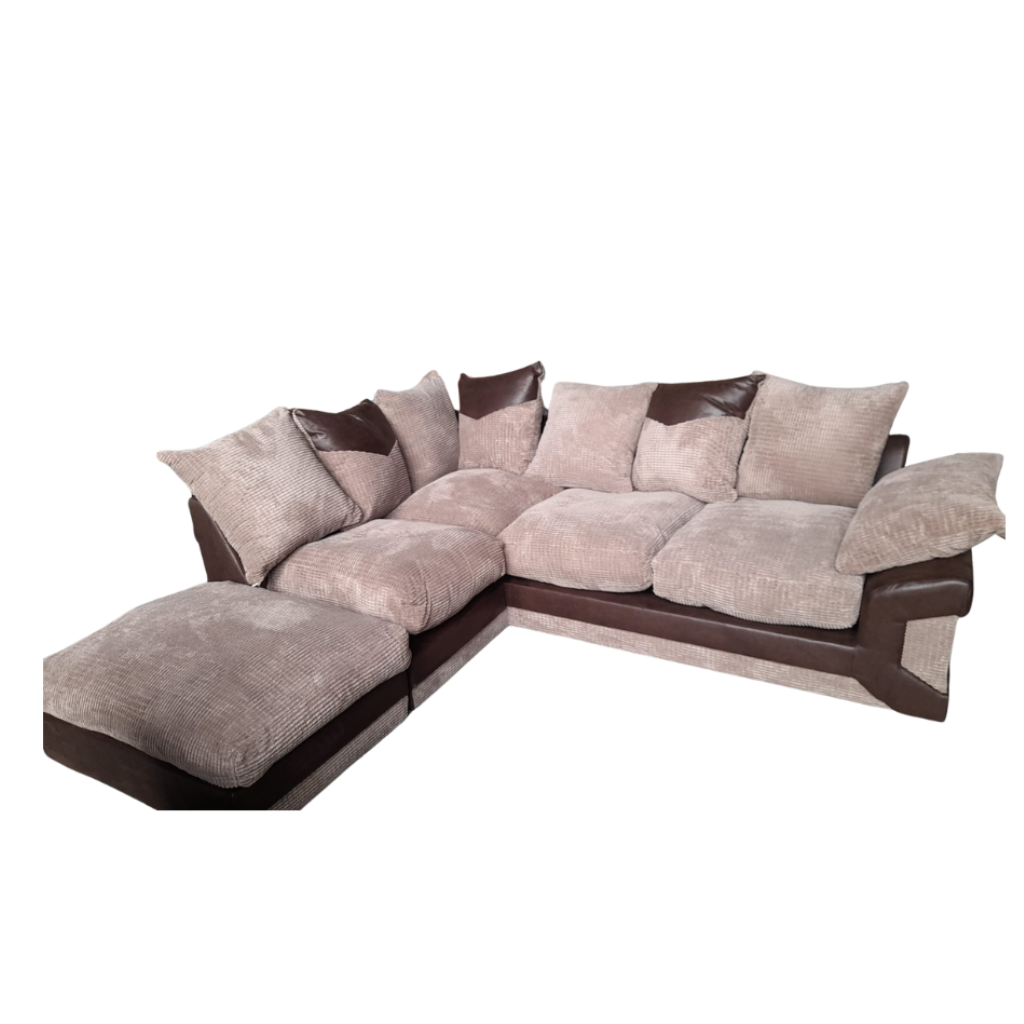 Outlet Dino Brown & Caramel Fabric Left Hand Corner Sofa + Footstool