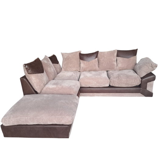 Outlet Dino Brown & Caramel Fabric Left Hand Corner Sofa + Footstool