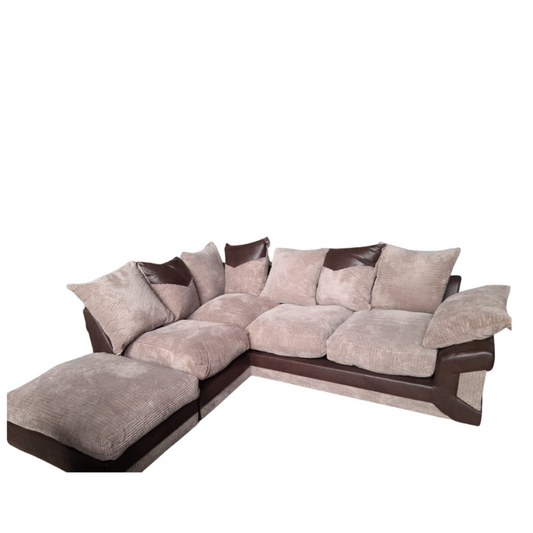 Outlet Dino Brown & Caramel Fabric Right Hand Corner Sofa + Footstool