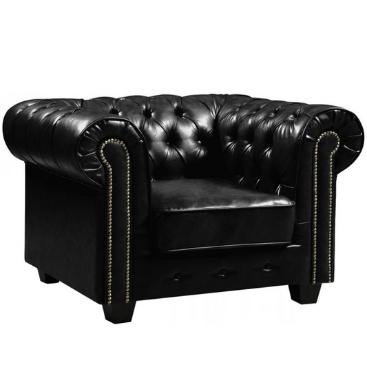 Outlet Chesterfield Black Leather Antique Armchair