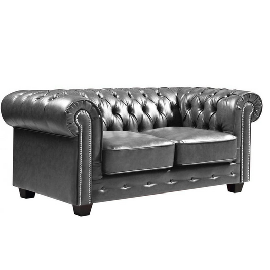 Outlet Chesterfield Grey Leather 2 Seater Sofa