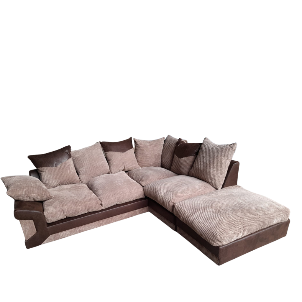 Outlet Dino Brown & Caramel Fabric Right Hand Corner Sofa + Footstool
