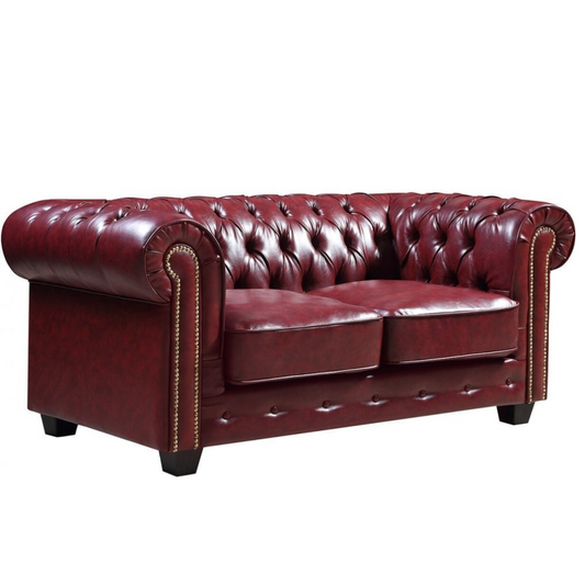 Outlet Chesterfield Red Leather Antique 2 Seater Sofa