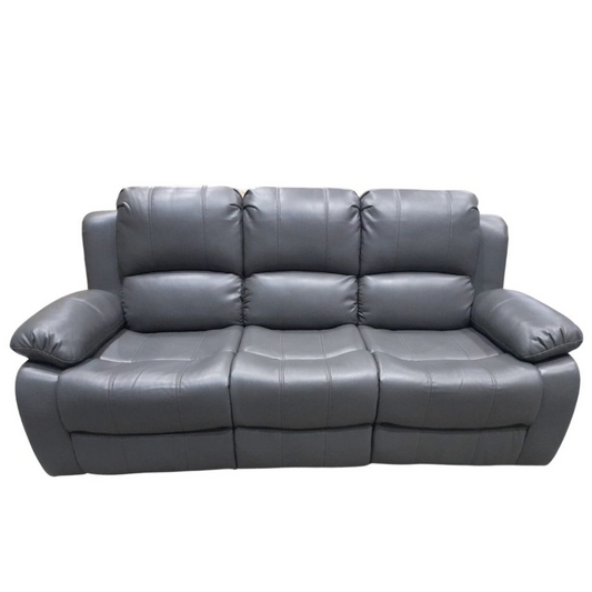 Outlet Grey Leather Manual recliner 3 Seater Sofa