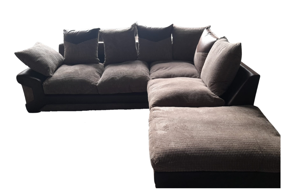Outlet Dino Brown & Caramel Fabric Right Hand Corner Sofa + Footstool