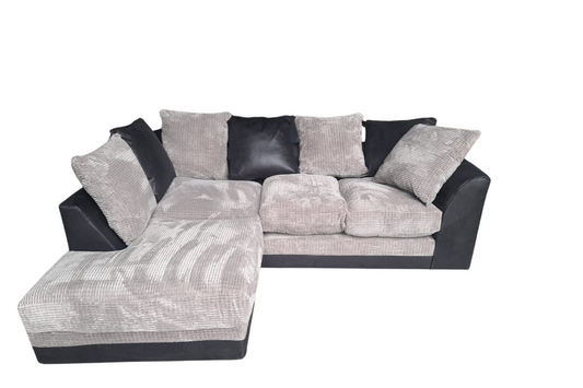 Outlet Dylan Black  & Grey Fabric Left Hand Corner Sofa + Footstool