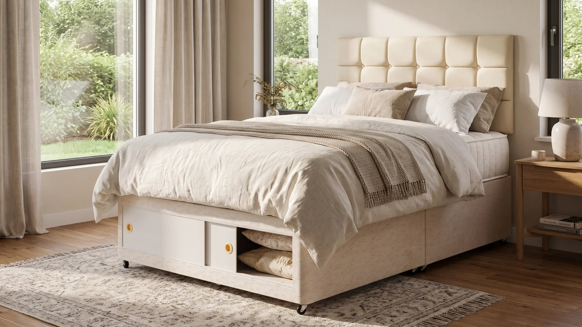 Crystal Cream Fabric Divan Bed — Dimension diagram