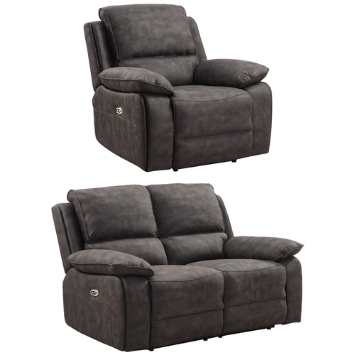 Maple Grey Suede Fabric Electric Recliner 2+1 Seater Sofa Set