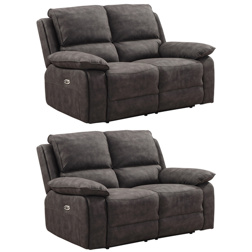 Maple Grey Suede Fabric Electric Recliner 2+2 Seater Sofa Set