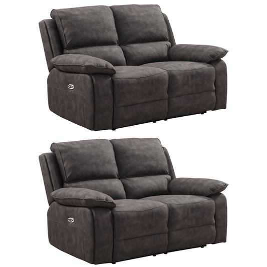 Two gray reclining sofas on a white background
