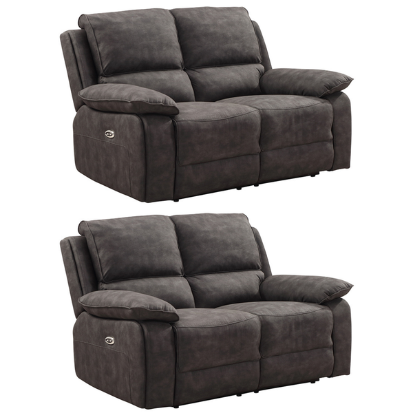 Maple Grey Suede Fabric Electric Recliner 2+2 Seater Sofa