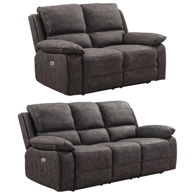 Maple Grey Suede Fabric Electric Recliner 3+2 Seater Sofa Set