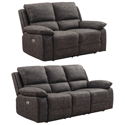 Two gray reclining sofas on a white background
