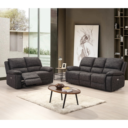 Maple Grey Suede Fabric Electric Recliner 2+1 Seater Sofa Set