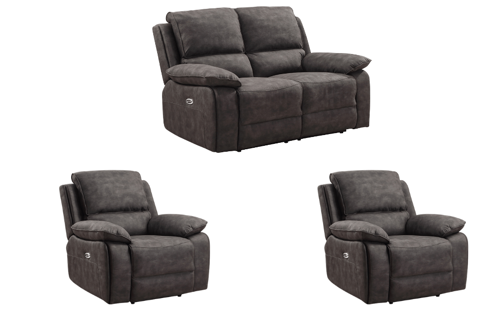 Maple Grey Suede Fabric Electric Recliner 2+1+1 Seater Sofa Set - Furniture Instore
