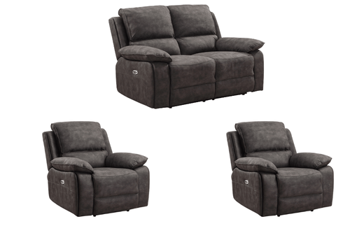 Maple Grey Suede Fabric Electric Recliner 2+1+1 Seater Sofa Set