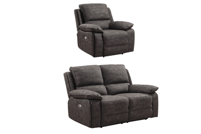Maple Grey Suede Fabric Electric Recliner 2+1 Seater Sofa Set