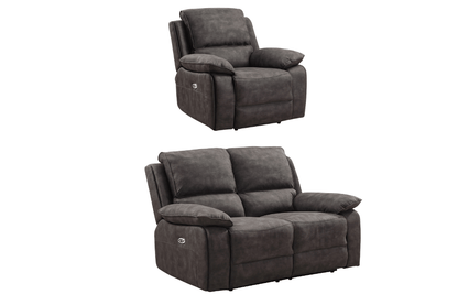 Maple Grey Suede Fabric Electric Recliner 2+1 Seater Sofa Set - Furniture Instore