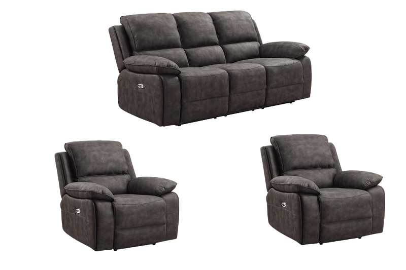Maple Grey Suede Fabric Electric Recliner 3+1+1 Seater Sofa Set - Furniture Instore