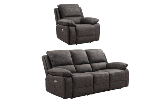 Maple Grey Suede Fabric Electric Recliner 3+1 Seater Sofa Set