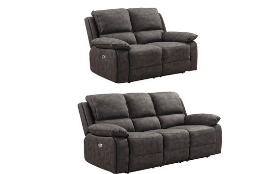 Maple Grey Suede Fabric Electric Recliner 3+2 Seater Sofa Set - Furniture Instore