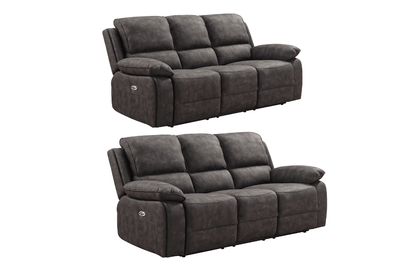 Maple Grey Suede Fabric Electric Recliner 3+3 Seater Sofa Set