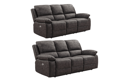 Maple Grey Suede Fabric Electric Recliner 3+3 Seater Sofa Set - Furniture Instore