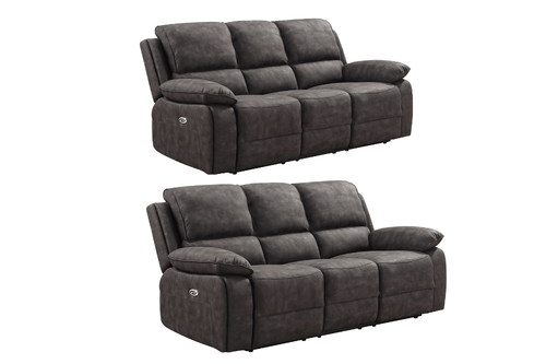 Maple Grey Suede Fabric Electric Recliner 3+3 Seater Sofa Set