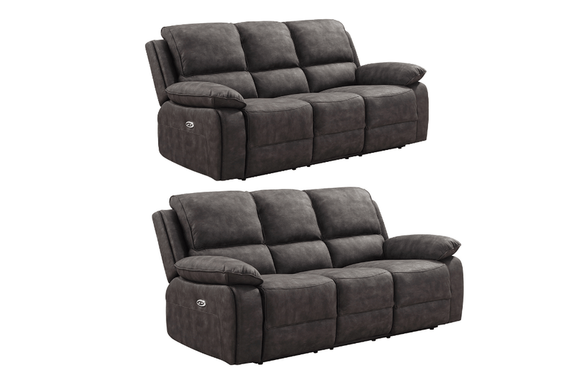 Maple Grey Suede Fabric Electric Recliner 3+3 Seater Sofa Set - Furniture Instore