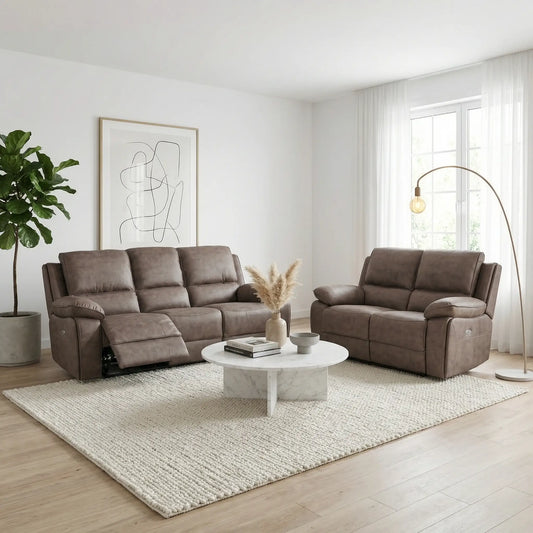 Maple Brown Suede Fabric 3+2 Seater Sofa Set