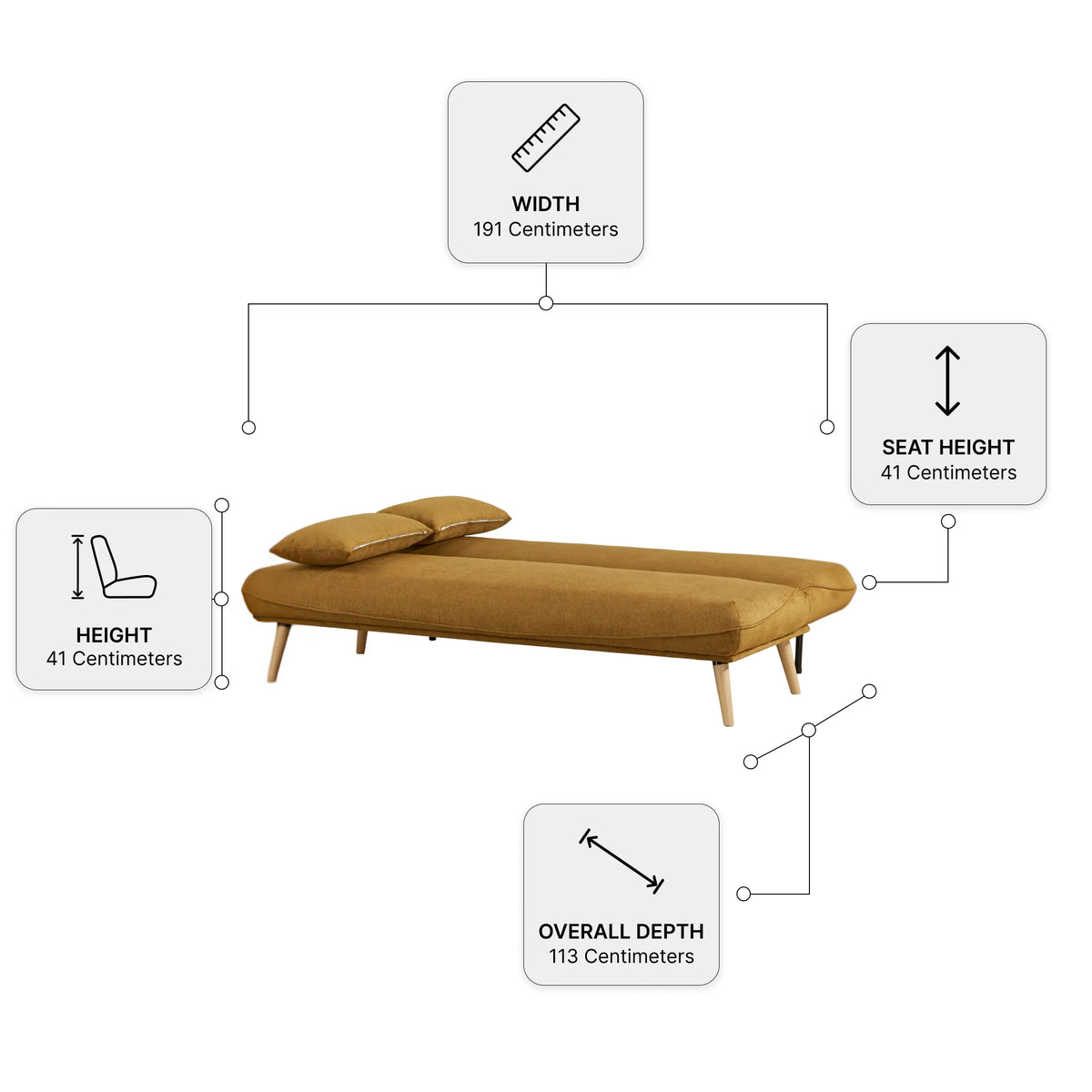 Alva Pumpkin Sofa Bed — dimensions