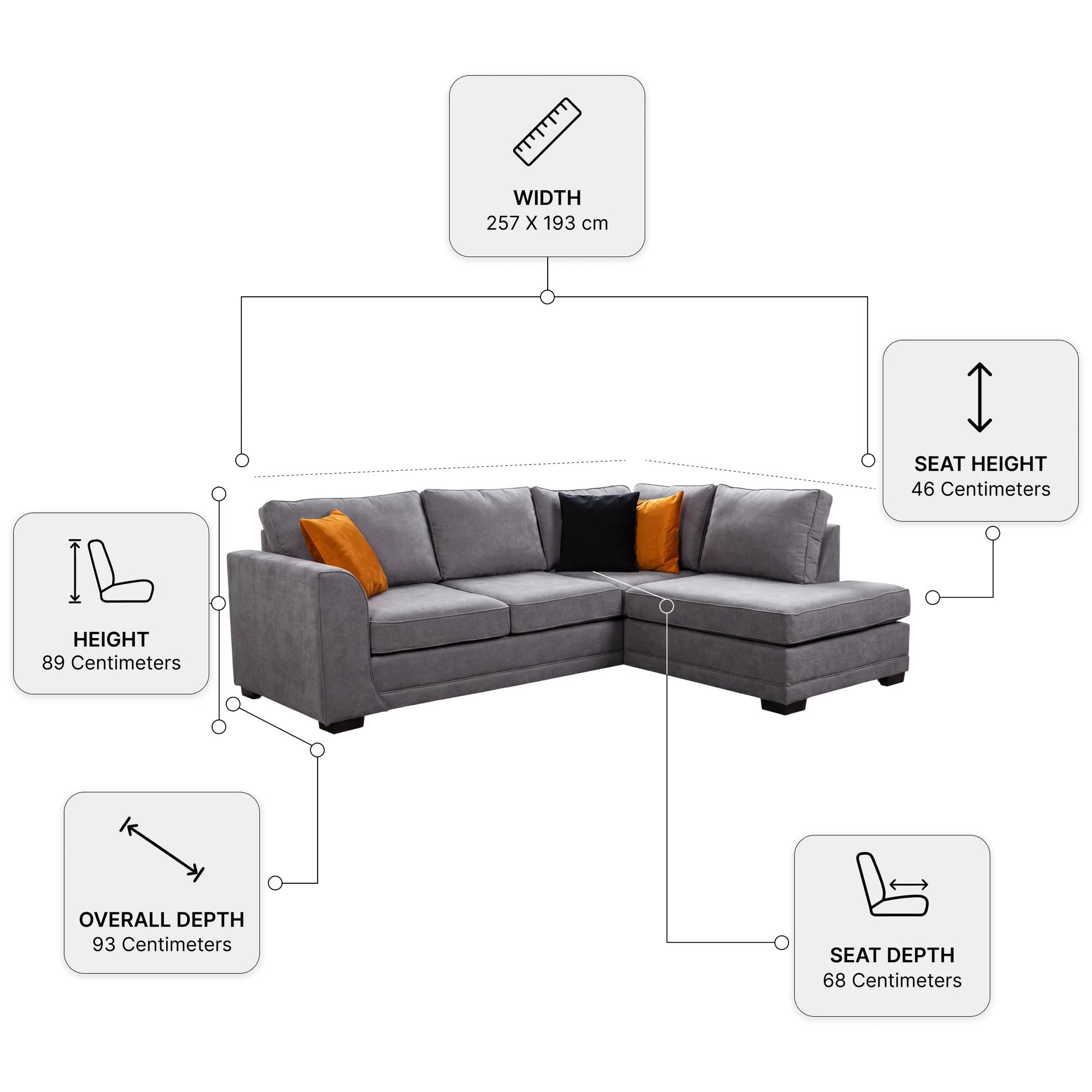 Orka Sofa Grey Fabric Right Hand Corner Sofa